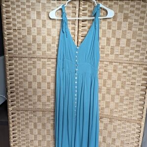 Teal maxi dress button down tie shoulders